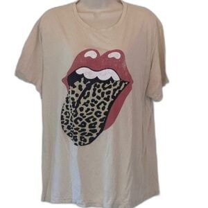 FREE PEOPLE Day Dreamer Rolling Stones Flocked Leopard Tongue Tee Womens Medium